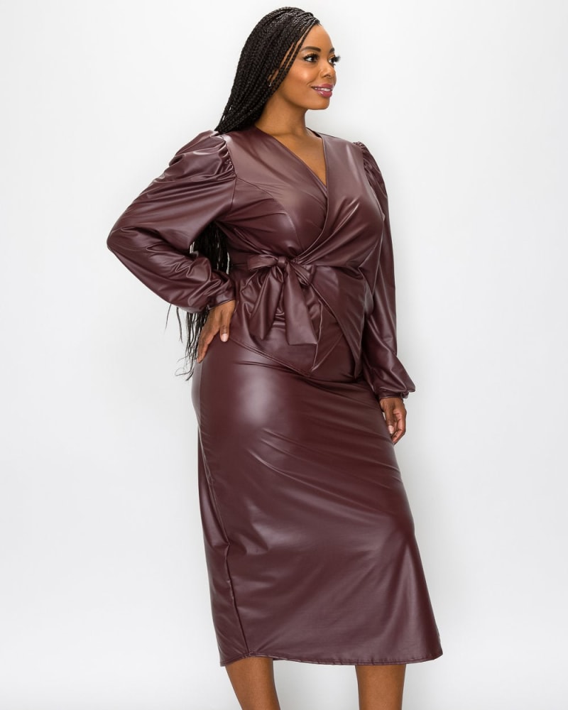 Burgundy leather wrap skirt discount